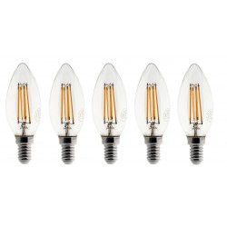 Lot de 5 Ampoules Flamme LED filament A+++ E14 3W 300lm Blanc chaud Dimmable