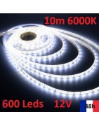 Ruban Bandeau Led Strip 10m 600 Leds de puissance 12V 6000K