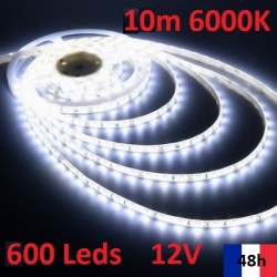 Ruban Bandeau Led Strip 10m 600 Leds de puissance 12V 6000K