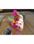 JOUET CHAT 4 PETITES SOURIS plume véritable - Font du bruit - Grelot